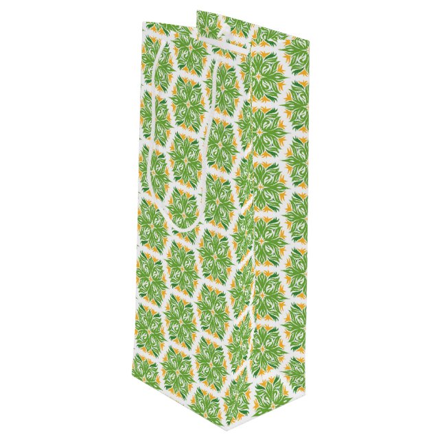 Sacola Para Vinho Flores Verdes, Padrão De Flores, Padrão Floral (Verso inclinado)