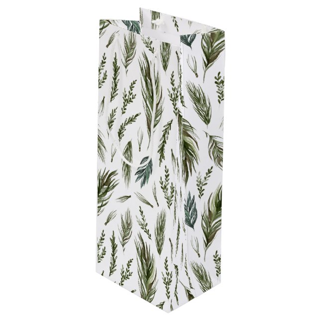 Sacola Para Vinho Floresta Simples Botânica Aquarela Natal (Frente inclinada)