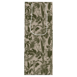 Sacola Para Vinho Folhas e flores tropicais traçadas em verde.