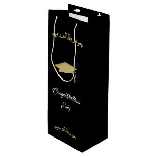 Sacola Para Vinho Formando de Parabéns de ornamento Dourado Elegante