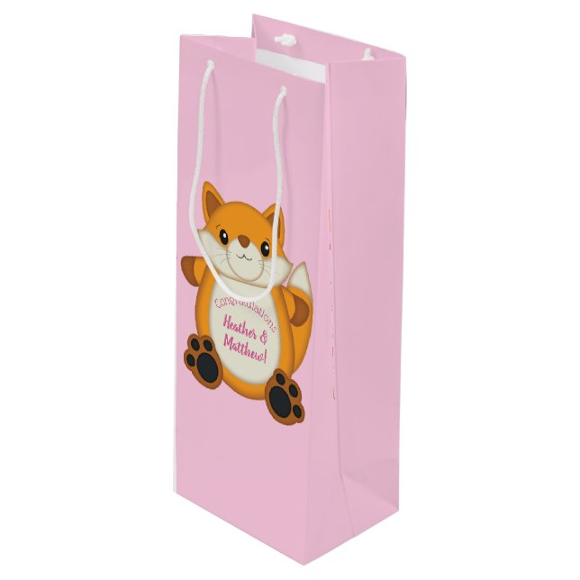 Sacola Para Vinho Fox Chá de fraldas Rosa (Frente inclinada)