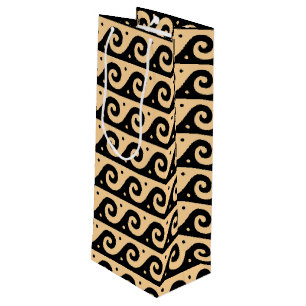 Sacola Para Vinho Fret Grego, Padrão de Onda Mediterrânica, Castanho