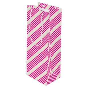Sacola Para Vinho Fuchsia e beige cinco listras padrão