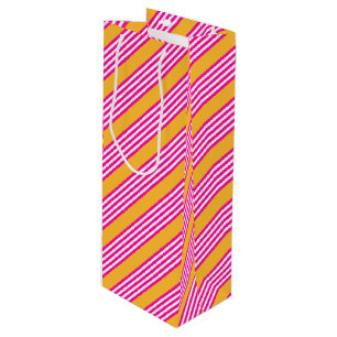 Sacola Para Vinho Fuchsia e padrão amarelo de cinco faixas
