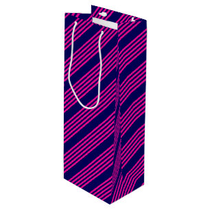 Sacola Para Vinho Fuchsia e padrão de cinco faixas azul marinho