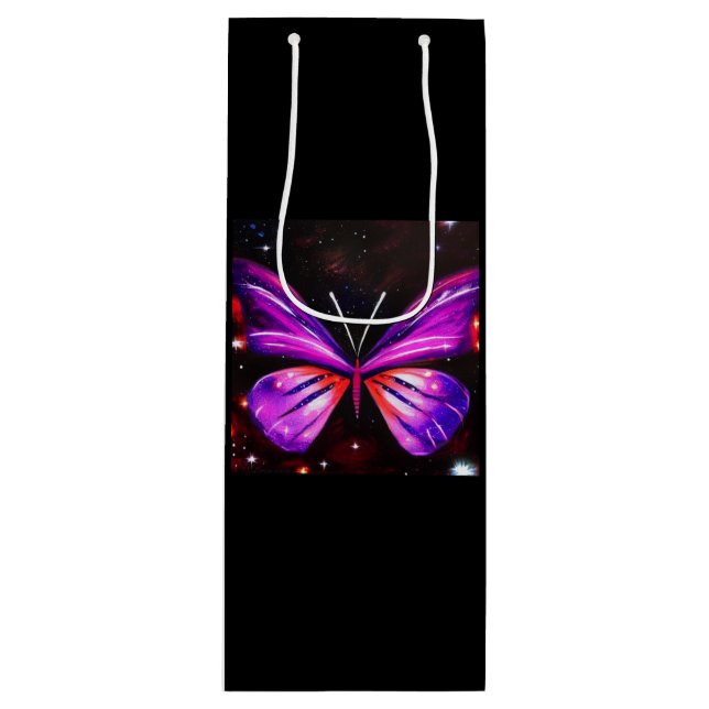 Sacola Para Vinho Fundo preto da borboleta Celestial (Frente)