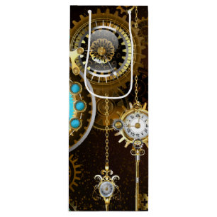 Sacola Para Vinho Fundo Rusty Steampunk com Lentes Turquesa
