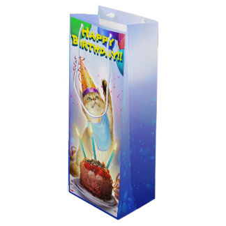 Sacola Para Vinho Gatinho de aniversário festivo do Ouro