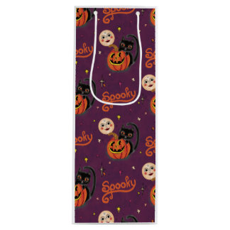 Sacola Para Vinho Gatinho Ritorinho Pumpkin Luas em Roxo Escuro