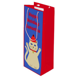 Sacola Para Vinho Gato de Natal Bonito Personalizado