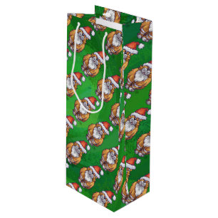 Sacola Para Vinho Ginger Cat Christmas em verde