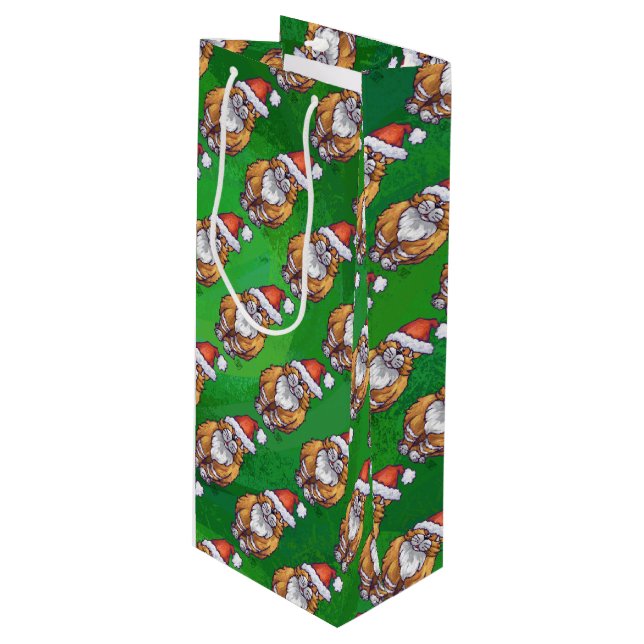 Sacola Para Vinho Ginger Cat Christmas on Green (Frente inclinada)