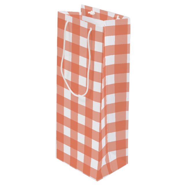 Sacola Para Vinho Gingham laranja (Frente inclinada)