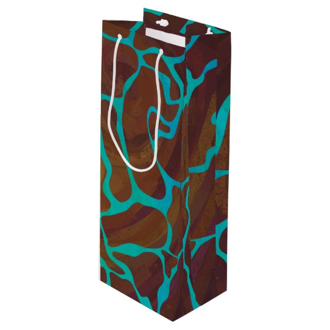 Sacola Para Vinho Giraffe Brown e Teal Impressão (Frente inclinada)