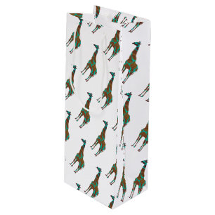Sacola Para Vinho Giraffe Brown e Teal Silhouette