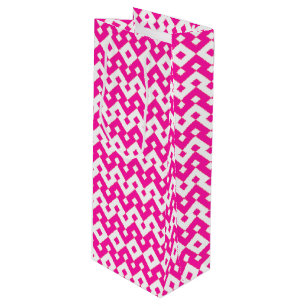 Sacola Para Vinho Girlie Candy Pink e White Zigzags Wine Gift Bag