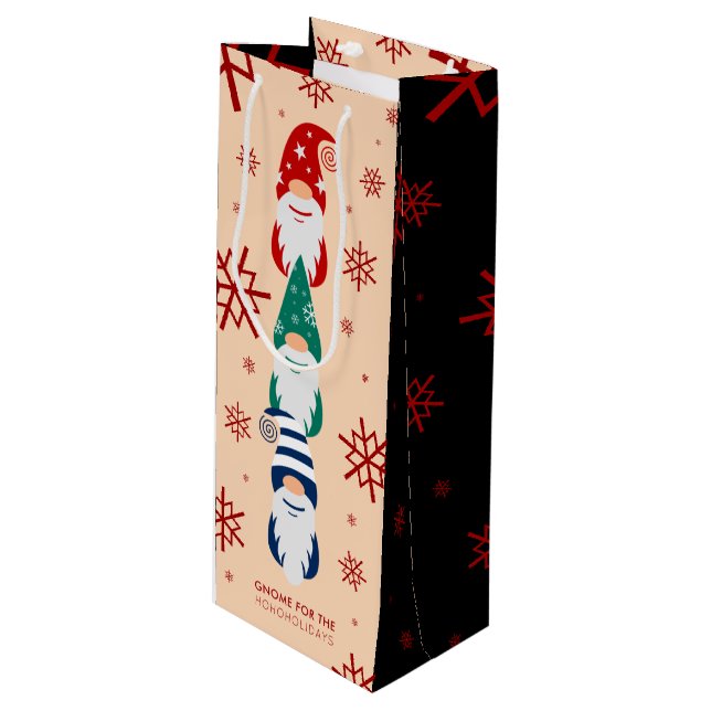 Sacola Para Vinho Gnomo de Natal do Holidays Snowflakes (Frente inclinada)