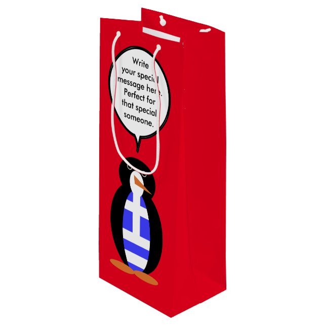 Sacola Para Vinho Grega Flag Talking Ms Penguin Personalizado (Frente inclinada)