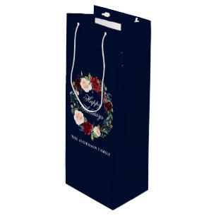 Sacola Para Vinho Grinalda floral da aguarela elegante boas festas