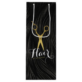 Sacola Para Vinho Hair Salon Hairstylist Tesoura Dourada Preta Moder