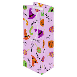 Sacola Para Vinho Halloween Pattern Purple Background Wine Gift Bag