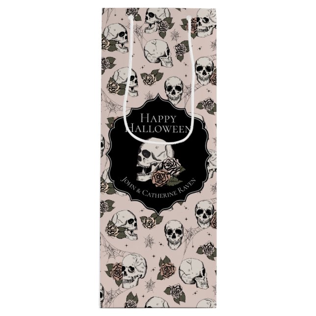 Sacola Para Vinho Halloween - Pincel Floral Cor-de-Rosa Elegante (Frente)