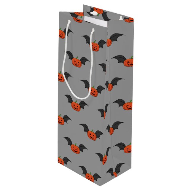 Sacola Para Vinho Halloween Pumpkin Bat (Frente inclinada)