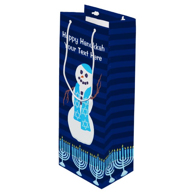 Sacola Para Vinho Hanukkah Jewish Snowman E Blue Menorah Alto (Frente inclinada)