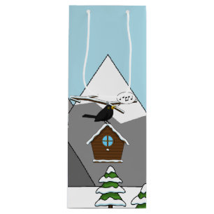 Sacola Para Vinho Happy Blackbird Cantando na paisagem de inverno