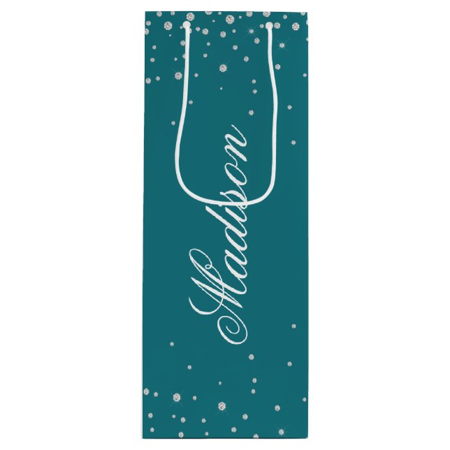 Sacola Para Vinho Harbor Blue Chic Diamantes Personalizados (Frente)