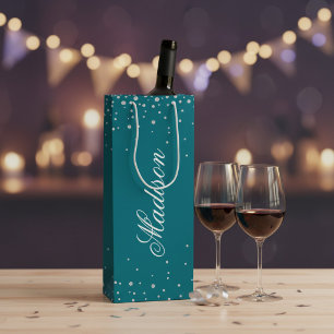 Sacola Para Vinho Harbor Blue Chic Diamonds Nome Personalizado