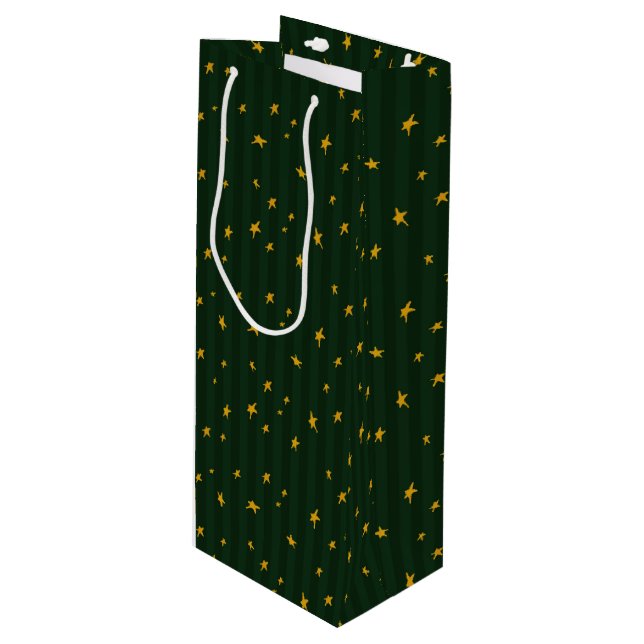 Sacola Para Vinho Holiday Green Yellow Star Stripe Christmas (Frente inclinada)