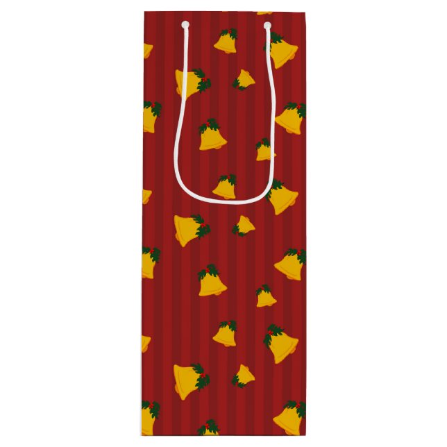 Sacola Para Vinho Holiday Red Gold Stripe Bells Christmas (Frente)