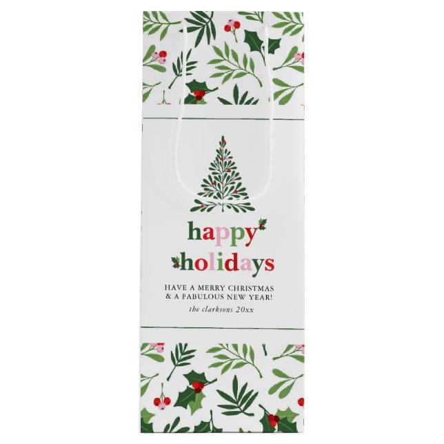 Sacola Para Vinho Holly Feliz Holidays Bright se divertiu (Frente)