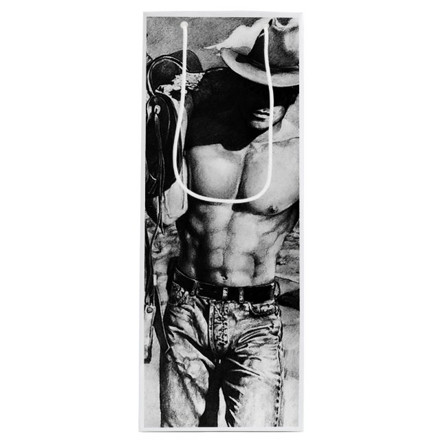 Sacola Para Vinho Homens Legal Cowboy Muscled Body Art (Frente)
