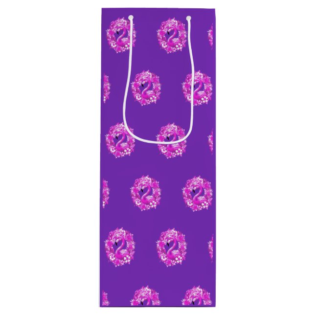 Sacola Para Vinho Ilha Tropical Flamingo, Púrpura, rosa (Frente)