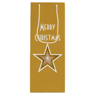 Sacola Para Vinho Impressão de Estrela Dourada Feliz Vinho de Natal