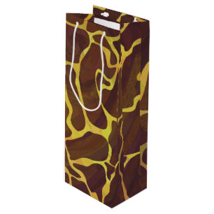 Sacola Para Vinho Impressão de Girafa Marrom e Amarelo