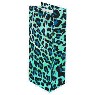 Sacola Para Vinho Impressão de Leopard Black and Teal