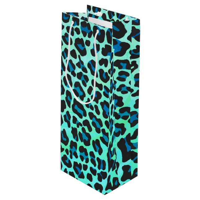 Sacola Para Vinho Impressão de Leopardo Negro e Teal (Frente inclinada)