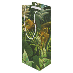 Sacola Para Vinho Impressão Vintage de Leão na Selva Tropical de Hen