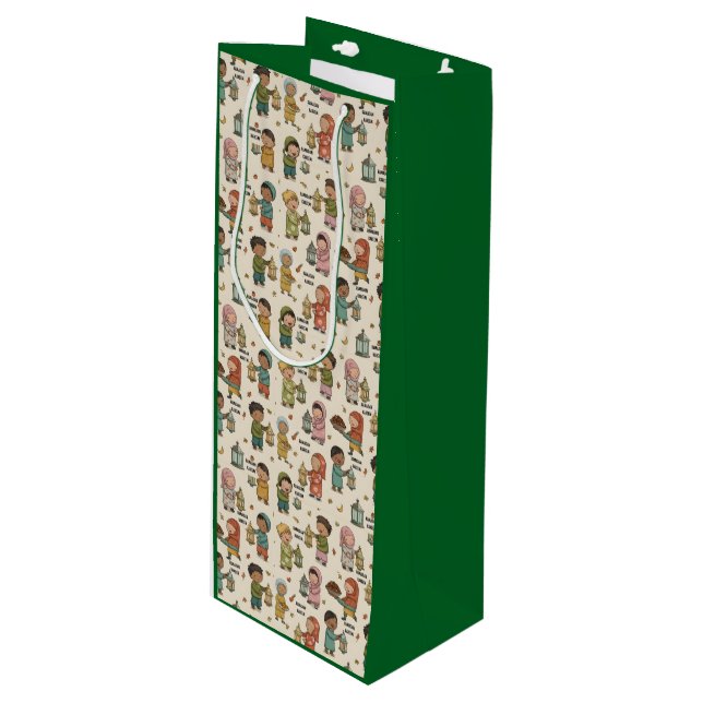 Sacola Para Vinho Islamic Gift Bags | Ramadan Kareem Kids design (Frente inclinada)