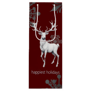 Sacola Para Vinho Ivory Reindeer Christmas Vermelha