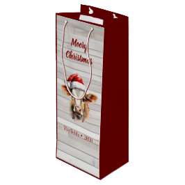 Sacola Para Vinho Jersey Cow, Barn Wood "Moory Christmas"
