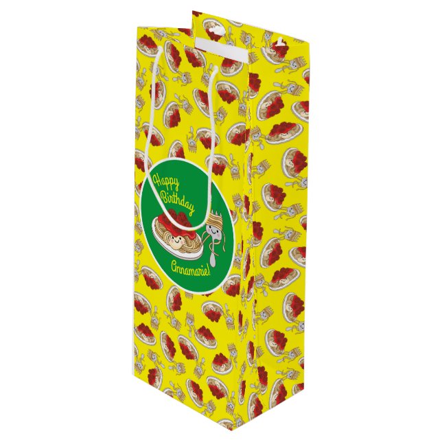 Sacola Para Vinho Kawaii, Aniversário de criança de Espaguete Bonito (Frente inclinada)