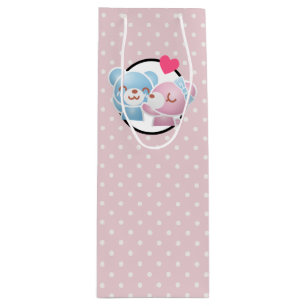 Sacola Para Vinho KIssing Bears em Bolinhas Cute e Kawaii