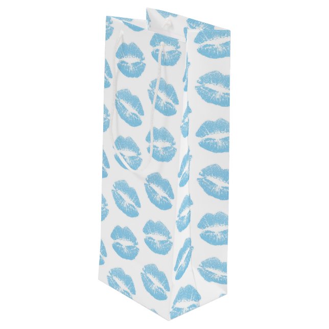 Sacola Para Vinho Lábios Azuis, Padrão De Lábios, Batom Azul, Beijo (Verso inclinado)