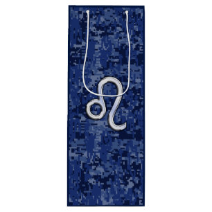Sacola Para Vinho Leo Zodiac Símbolo da Camuflagem Digital Azul Mari