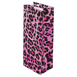 Sacola Para Vinho Leopardo, Impressão preto e rosa quente