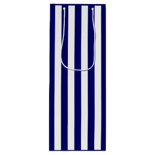 Sacola Para Vinho Listra Azul Marinho Escuro e Branco